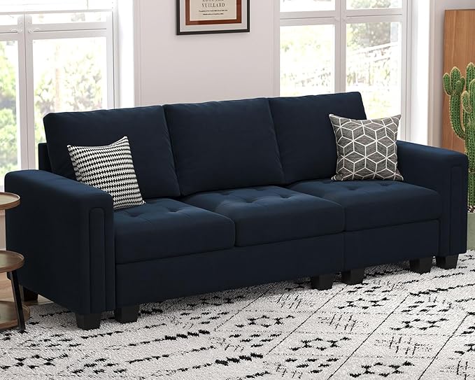Belffin Velvet Modular Sofa Couch 3 Seater Sofa Couch for Living Room Blue