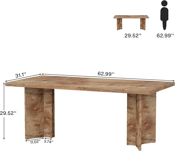Tribesigns 63-inch Executive Desk Vintage Home Office Computer Desk with Large Tabletop Farmhouse Wood Writing Conference Table Workstation for Office Study Light Oak Brown