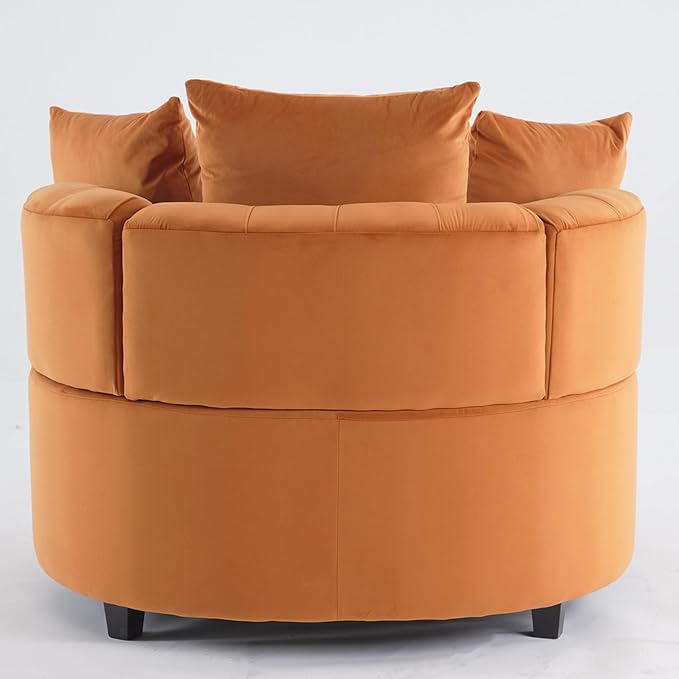 Setawix 40.6 W Round Barrel ChairModern Velvet Upholstered Accent Arm Chairs for Living RoomButton Tufted Club Chair OversizedLuxury Single Lounge Sofa Chair for BedroomOfficeHotel (Orange)