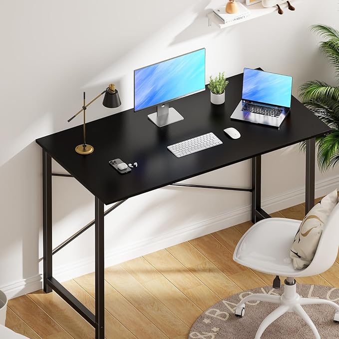OLIXIS 44 Inch Computer Office Desk for Small Spaces Writing Gaming Work Desk Modern Study Table with Metal Frame Home Bedroom Black