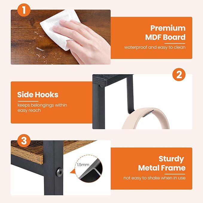 Sweetcrispy 40 Inch Computer Desk with Drawers for Home Office Writing Desk with X-Shaped Reinforcement Wood Table with Adjustable Position Drawers Modern Study Work Table with Side Hook Rust