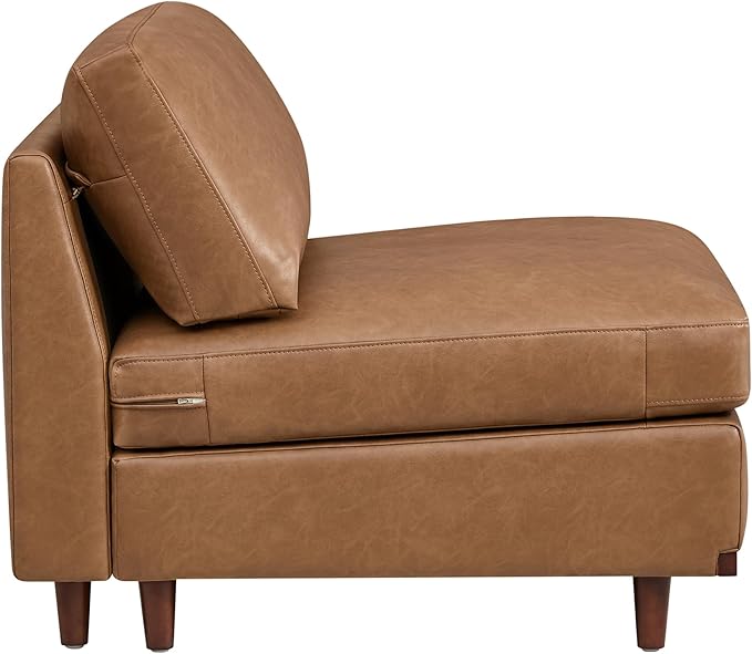 CHITA Modern Down Filled Upholstered Middle Armless Sofa for Sectional Modular Couch Faux Leather in Camel