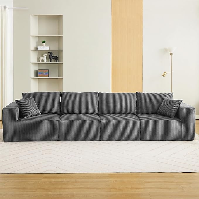 Sectional Cloud Boneless Couch 137 Modern Comfy Linear Straight No Assembly Required Convertible Compression Sleeper Modular Sofa with Corduroy Fabric 4 Deep Seat Single for Living Room