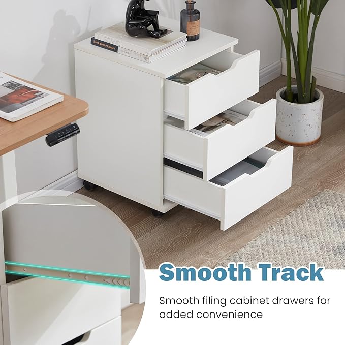 3 Drawer Small File Cabinet with Lock Under Desk Rolling Mobile Filing Cabinets Storage Organizer for Home OfficeWhite