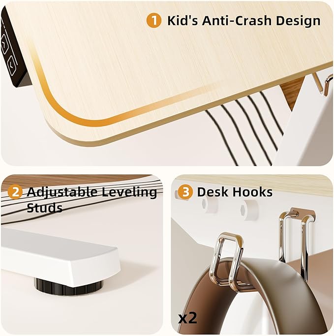 ERGOMAKER Electric Standing Desk 31.5 x 23.6 Height Adjustable Sit Stand Desk with Splice Board for Home Office Computer Desk Memory Preset (White Frame Gold Oak Desktop)