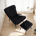 HOOOWOOO MCM Living Room Rocking Accent Chair with Ottoman SetOffice Lazy Lounge Glider Chair and Ottoman SetComfy Chair for Living Room Bedroom Office(Fur Corduroy Black)
