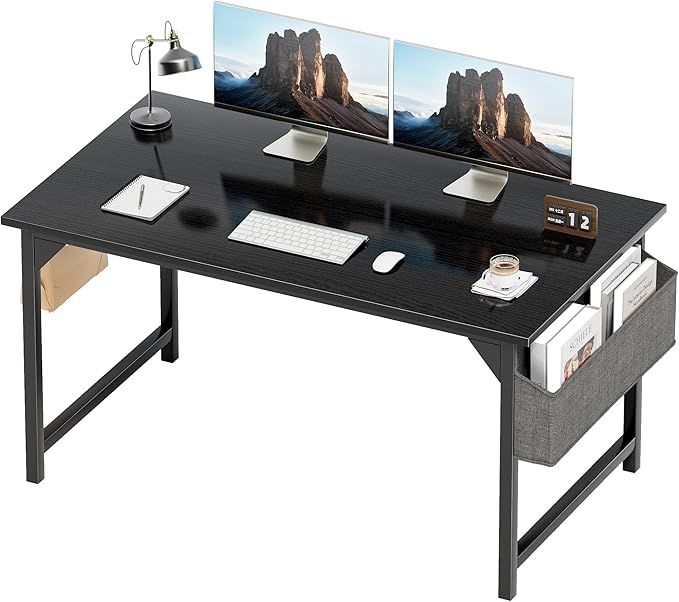 Shahoo 48 Inch Computer Desk Wood Modern Simple PC Home Office Table with Storage Bag and Headphone Hook for Home Office Study Writing Black