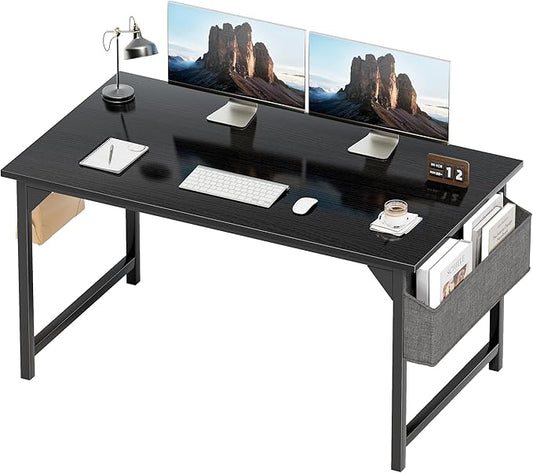 Shahoo 48 Inch Computer Desk Wood Modern Simple PC Home Office Table with Storage Bag and Headphone Hook for Home Office Study Writing Black