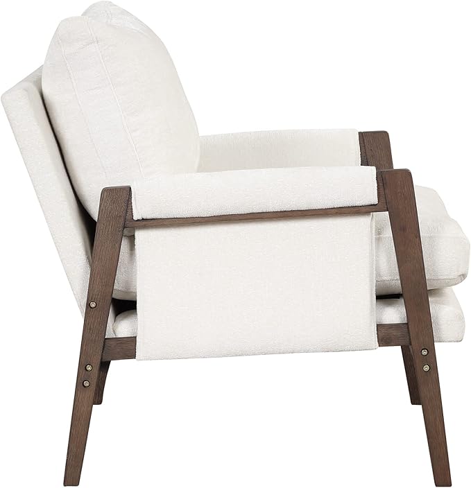 Modern Velvet Accent ChairMid-Century Leisure Chair with Solid Wood and Thick Seat Cushion Living Room Chair for Bedroom Studio Balcony or Club (White/Velvet)