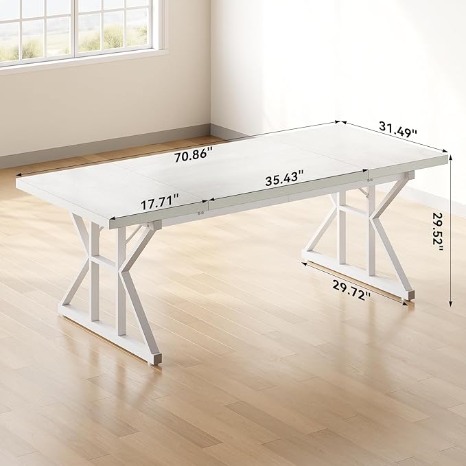 LITTLE TREE 70.8-Inch Large Executive Desk Extra Long Computer Office Desk Workstation Modern Simple Style Laptop Table Sturdy Wooden Writing Workstation for Home White