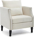 ABET Linen Accent Chairs 1PC Mid-Century Modern Reading Armchair with Removable Lumbar Pillow Upholstered Side Sofa Chair for Living Room Bedroom Beige