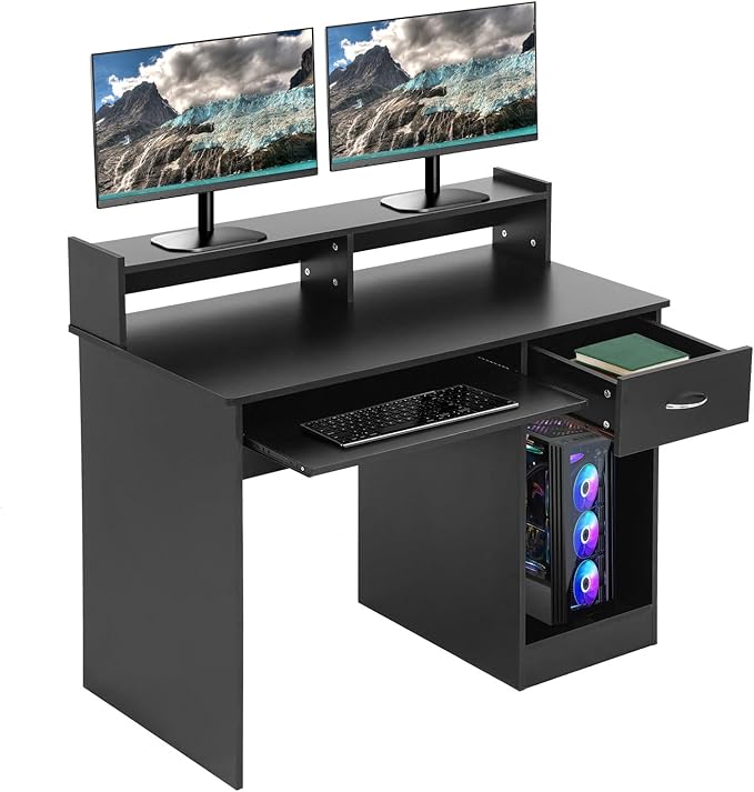 PayLessHere Office Desk Computer Desk with Drawers Keyboard Tray 43 Study Writing Desks for Home with Storage Shelves Desks &amp Workstations