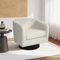 Swivel Barrel Accent Chair Modern Round Chenille Fabric Arm Chair for Living Room Bedroom Comfy Club Reading Chairs for Adults（Velvet Ivory Set of 1