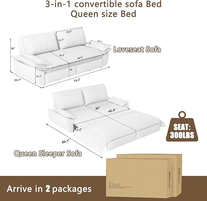 73.2 Futon Sofa Bed Queen Size Pull Out Bed 3-in-1 Convertible Sleeper Sofa with Cushion Armrest Modern Corduroy Futon Couch for Living Room Small Space Apartment Bedroom Camel