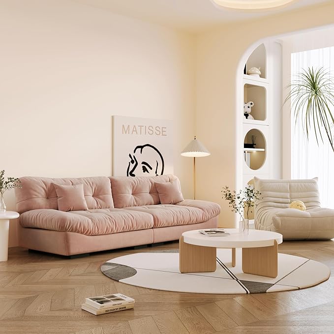 105 Comfy Cloud Sectional Couch 3 Seats Larger Sofa with 2 Pillows Minimalist Couch Modern Couches for Living Room Apartment Bedroom Office Pink