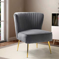 HULALA HOME Velvet Accent Chair Modern Upholstered Cute Side Chair with Gold Metal Legs Armless Wingback Slipper Chair Comfy Living Room Chair for Bedroom Guest Room VanityGrey