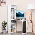 Foldable Wall Mounted Desk with Storage Shelves Fold Out Convertible Computer Table with Blackboard Folding Writing Table Workstation for Small SpacesHome Office (White)