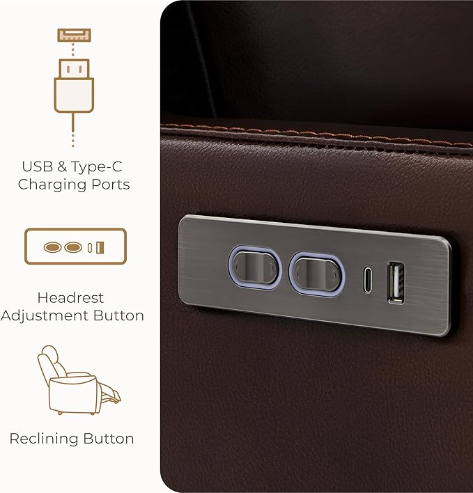 CHITA Genuine Leather Power Swivel Glider Rocker Recliner FSC Certified Mid Century Modern Recliner Chair for Adults Adjustable Power Headrest for Nursery and Living Room Cognac Brown