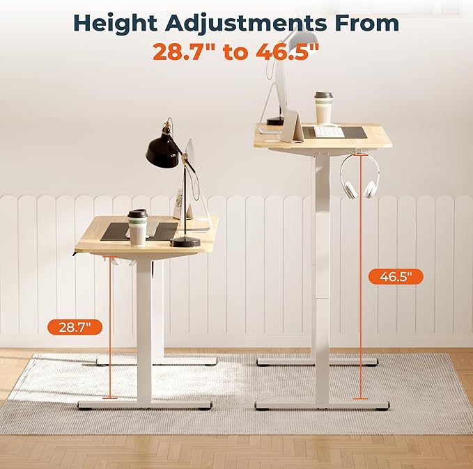 Adjustable Stand Up Desk Standing Desk 40x24 Inches Home Office Desks with Memory Preset Computer Workstation Splice Maple Top + White Frame