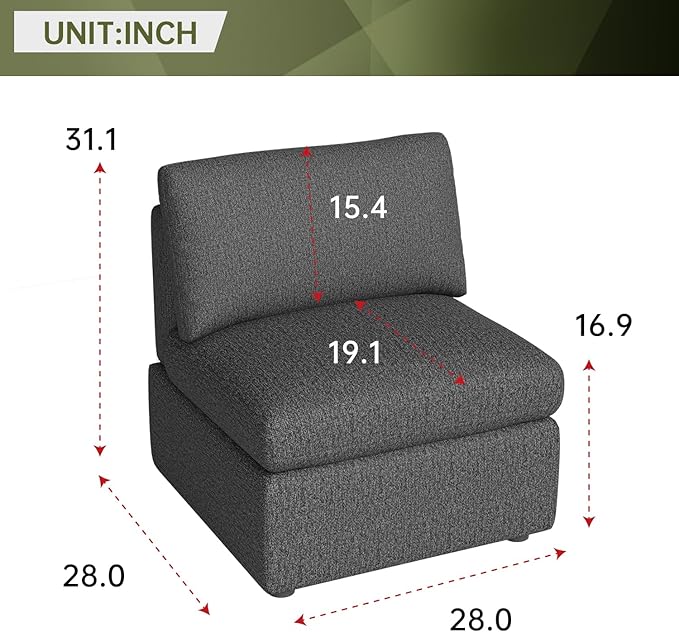 PayLessHere Sofa Couch Convertible Sofa 1-Seat Sofa Modular Sectional Sofa Couch for Living Room Bedroom OfficeDark Gray