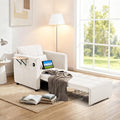 Convertible Sleeper Chair Bed for Adults 90 Extra Long Pull Out Chair Bed w/USB Port Foldable Table &amp Bottom Storage 4 in 1 Single Reclining Sleeper Sofa for Dorm/Bedroom Beige