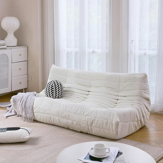 N&ampV Fireside Three Seater Sofa Mid Century Armless Twin Size Floor Lounge Chair Soft Premium Corduroy Accent Chair for Living Room Bedroom (Ivory)