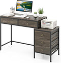 Tangkula Computer Desk with 5 Drawers 51 Home Office Desk with Printer Stand Metal Frame Study Writing Table Industrial Computer Workstation PC Desk for Bedroom Office Small Spaces (Grey)