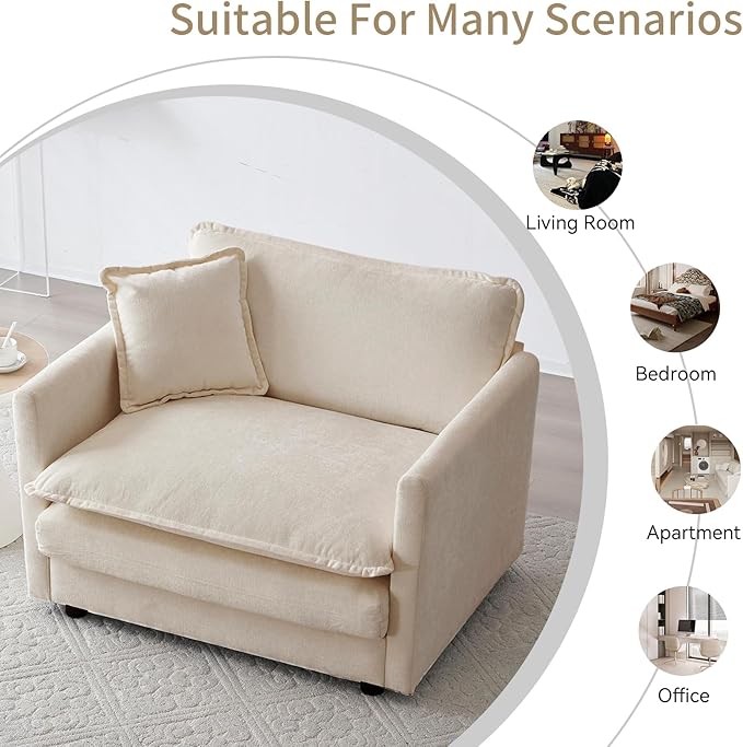 Oversized Accent Chair 41.4 Inch Big Comfy Deep Seat Arm Chair Chenille Single Sofa Chair with Pillow Upholstered Cloud Chair for Living Room Bedroom Family Room Apartment Camel
