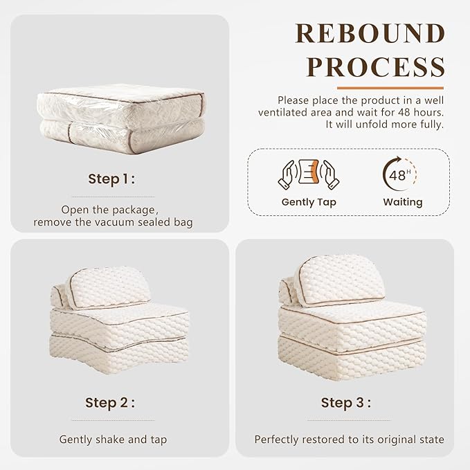 Folding Sofa Bed 3-in-1 Convertible Sleeper Chairs with PillowBack Support Fuzzy Fabric Floor Couch Bed for Adults Boneless Couches Living Room Bedroom ApartmentBeige