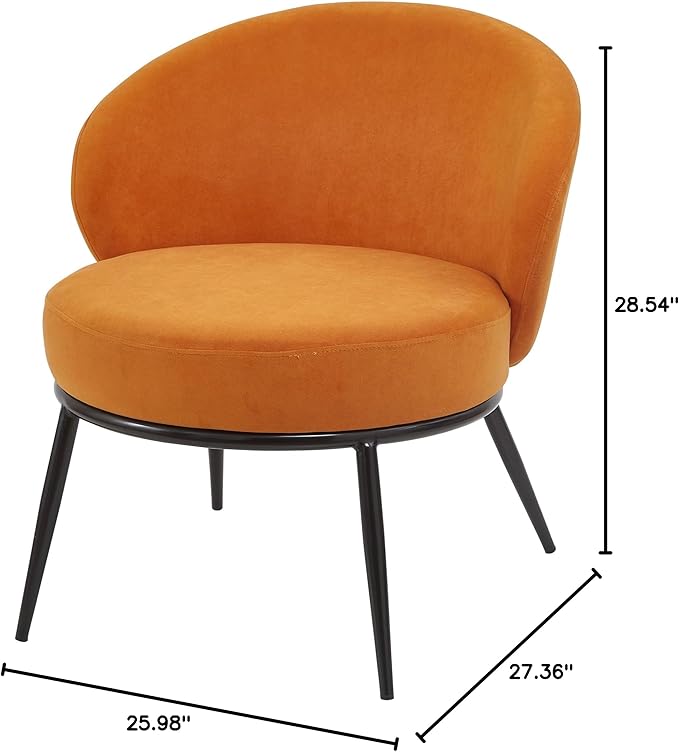 Modern Velvet Accent Chair with Channel Back Design Black Metal Legs and Soft Upholstery Comfortable Seating for Living Room Bedroom or Office Red Orange