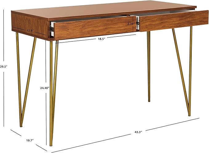 Safavieh Home Office Pine Modern Natural and Gold 2-drawer Desk