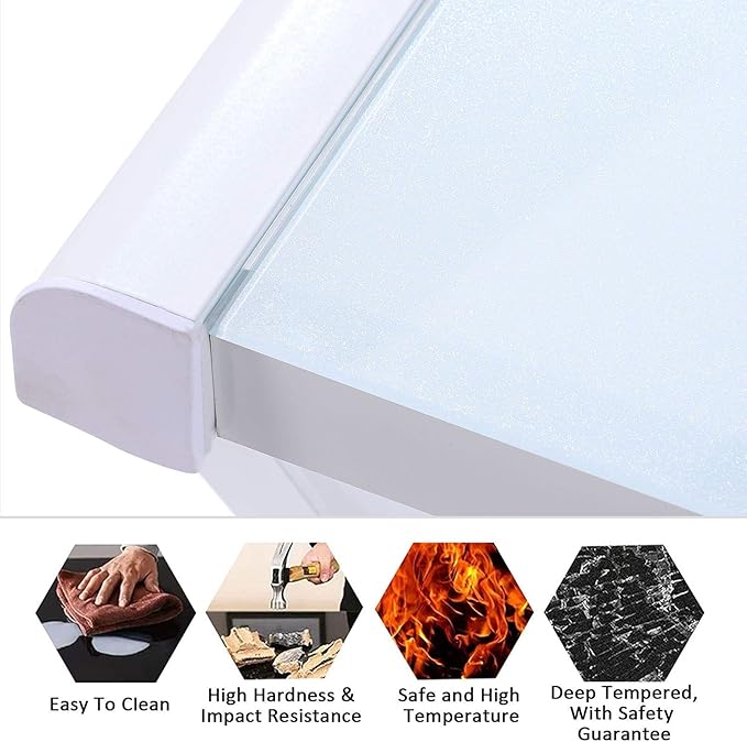 IPKIG Tempered Glass Computer Desk Modern Study Office Desk with Metal Frame and Glass Top Writing Study Desk Table Gaming Desk for Home Office Workstation (White 55.1 Inch)
