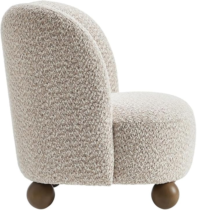 Pemberly Row Boucle Upholstered Accent Chair Coral Fabric Walnut Wood Feet Dense Foam Padding Sinuous Spring Support Low-Profile Barrel Design Mid-Century Style for Living Room or Bedroom
