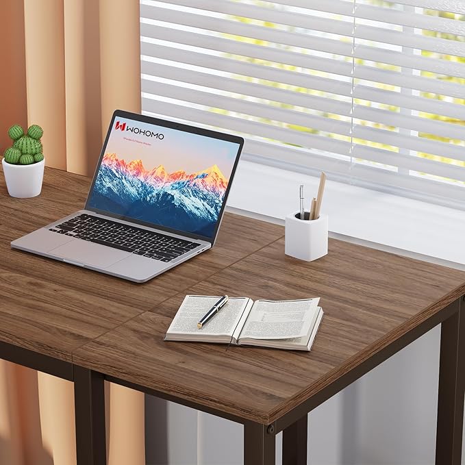 SINPAID Computer Desk 47 inches with 2-Tier Shelves Sturdy Home Office Desks with Large Storage Space Modern Gaming Desk Study Writing Laptop Table Brown