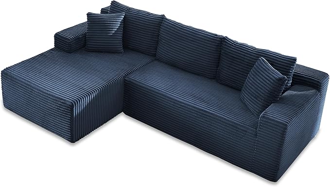 Sectional Couch with L-Shape Chaise 103 Modular Sectional Sofa with Deep Seat Modern Corduroy Couch Lazy Compression Sofa for Living Room No Assembly Required Left Facing Chaise Blue