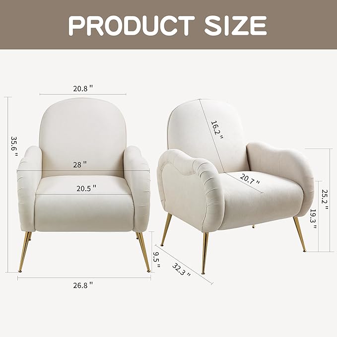 Accent Chair with Metal Gold LegsSnowflake Fabric ArmchairSingle Sofa Chair for Living Room Bedroom Dining Room Accent Club Guest Chair Holds 300lbs(Beige)