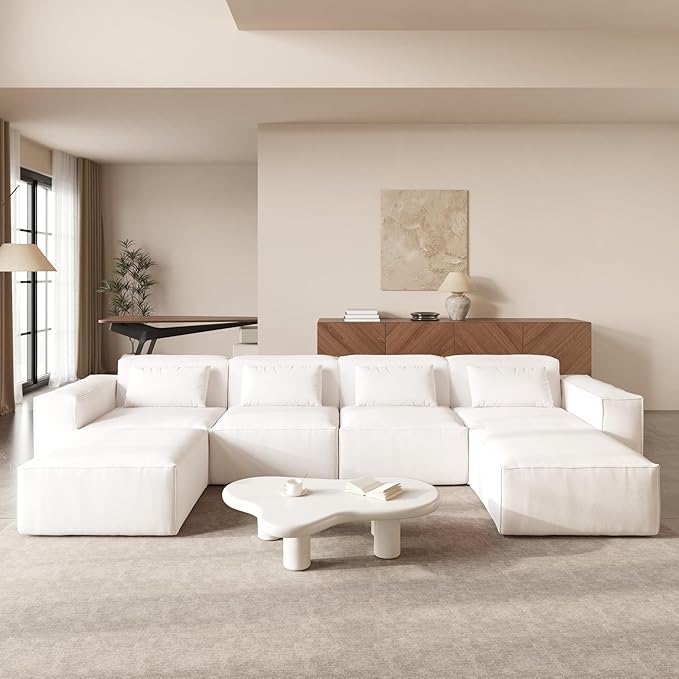JACH U-Shaped Cloud Sectional Couch 149 Huge Plus Modular Sofa Modern Comfy Sectional Couches with Reversible Chaise Ottoman Sofas Furniture for Living Room Office Apartment Beige
