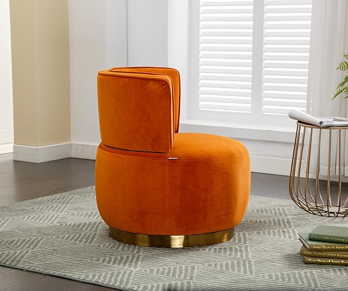 Velvet Swivel Barrel Chair Modern Upholstered Accent Chair 360° Swivel Round Lounge Chair with Gold Metal Base Comfy Arm Chair Sherpa Chair for Nursery Living Room Bedroom Club Office Orange