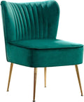 WO Indoor Furniture 22 Wide Tufted Velvet Accent Chair with Gold Metal Leg Rust and Scratch Resistant Premium Quality Seat for Your Den Living Room Bedroom Home (Green)