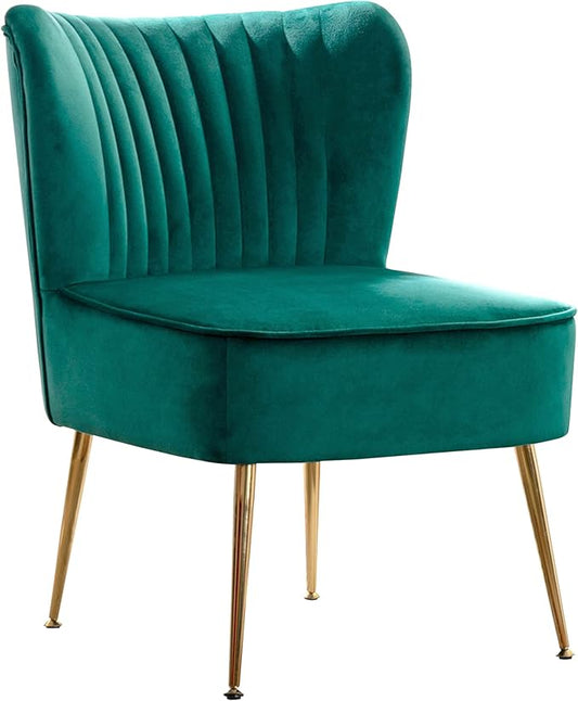 WO Indoor Furniture 22 Wide Tufted Velvet Accent Chair with Gold Metal Leg Rust and Scratch Resistant Premium Quality Seat for Your Den Living Room Bedroom Home (Green)