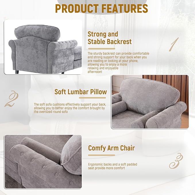 Accent Chair 59'' Modern Armchair for Living Room Upholstered High Back Lazy Sleeper Armchair Recliner for Woman Chaise Lounge Chair Indoor Single Reading Sofa Chair with Wood Legs (Light Grey)