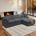 112 Cloud Sectional Couches for Living Room Modern Modular Sectional Sofa with Ottoman Boneless Cloud Couch with Comfy Deep Seats Fluffy Chenille L-Shape Sofa Couch for Living RoomDarkgrey