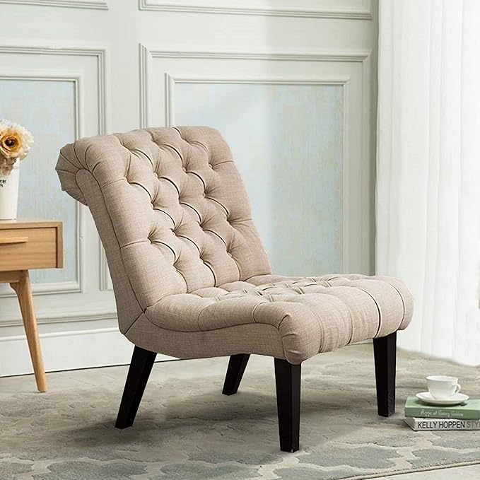 HAOBO Home Armless Accent Chair Button Tufted Slipper Chair Side Chair for Living Room Bedroom Funiture