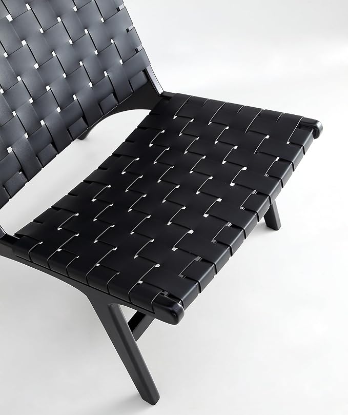 Manhattan Comfort Maintenon Modern Faux Leather Accent Chair with Solid Ashwood Legs Modern Woven Design Fully Assembled Perfect for Living Room Set of 2 Black/Natural