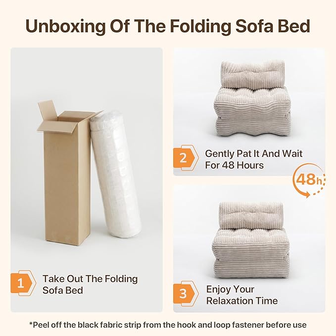 Boneless Chair Folding Sofa Bed with Pillow Sleeper Sofa with Back Support Sleeper Chair Portable Fold Out Chair Bed Comfy Foldable Mattress for Living Room Beige Single