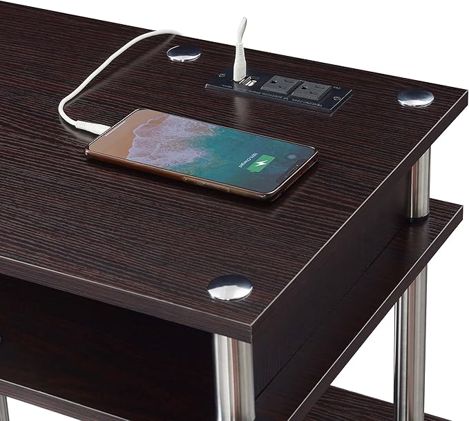 Convenience Concepts Designs2Go No Tools Student Desk with Charging Station and Shelves Espresso