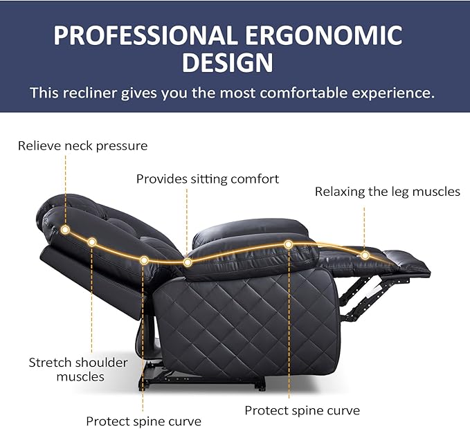 CANMOV Faux Leather Manual Recliner Chair Single Sofa Chair with Comfortable Armrest and Backrest Home Theater Seating for Living Room Bedroom Black