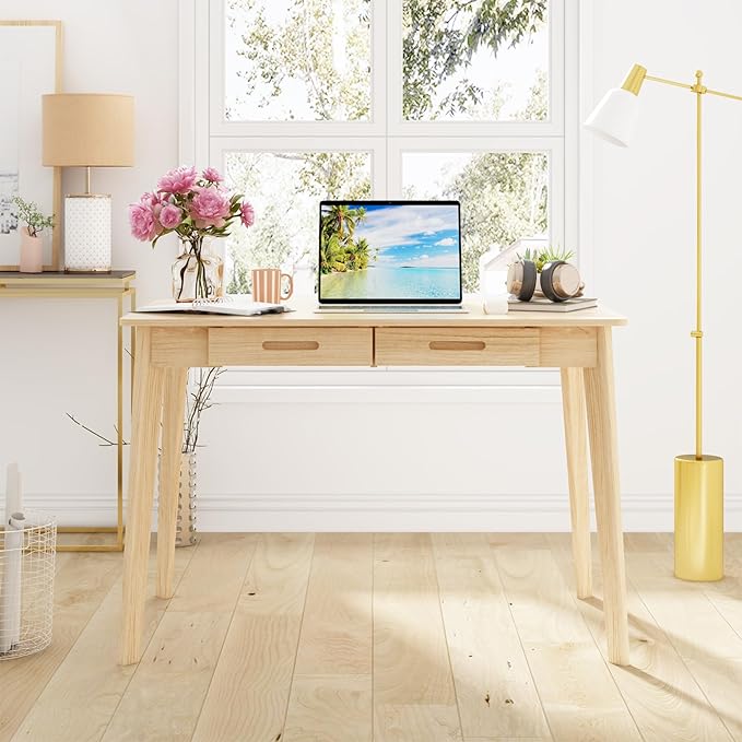 Home Office Computer Desk Coner Desk with 2 Drawers Study Writing Table for Home Office Study Wood Color (39.3 ”W x 23.6”D x 29.1”H)