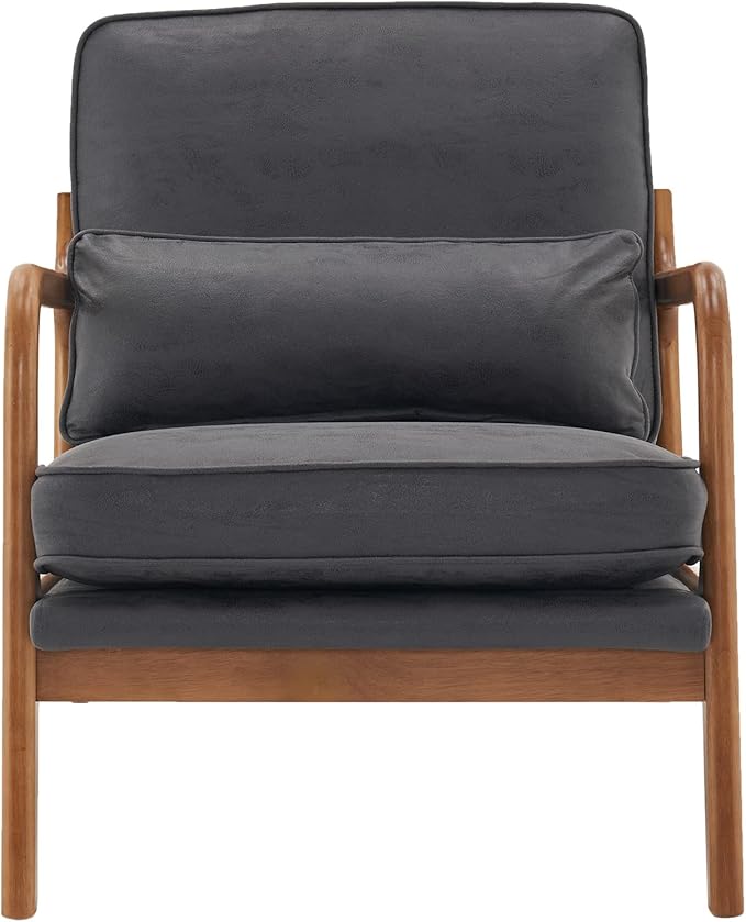 i-POOK Accent Chair Mid-Century Bronzing Cloth Upholstered Armchair with Pillow and Back Cushion Comfy Single Sofa Chair with Solid Wood Legs Reading Chair for Living Room Bedroom Office Dark Grey