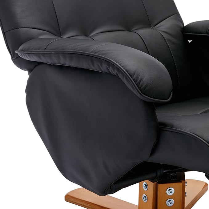 Recliner Chair with Ottoman Swivel Recliner Chair with Wood Base for Livingroom Bedroom Faux Leather BeigeBlack